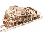 Lesene mehanske sestavljanke UGEARS V-Express parna lokomotiva s tenderjem
