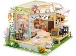 Miniaturna hišica Mačja kavarna z vrtičkom – DIY komplet z LED