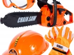 Children's lumberjack set with chainsaw, gloves, helmet and goggles