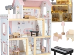Wooden dollhouse with furniture and LED lighting 78 cm pink