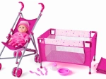WOODY Otroški komplet z vozičkom in posteljico