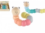 Leseni členkasti črv/gosenica 16 cm – pastelne barve, upogljiva igrača za dojenčke