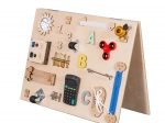Lesena manipulativna in senzorična otroška plošča