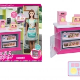 Punčka kuharica 30 cm s kuhinjsko omarico in dodatki