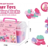 komplet mehkih gradbenih kock 32 kos v rožnati barvi s kovčkom