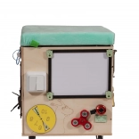 3v1 Montessori manipulativna kocka / tabure s sedežem in kolesci