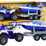 Policijski štirikolesnik s prikolico in motornim čolnom