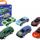 Komplet kovinskih avtomobilčkov s trenjnim pogonom v kovinskem kovčku 1:64, 6 kos