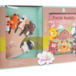 Komplet 5 gumijastih prstnih lutk s knjižico Kmetija, vodoodporne, 3+