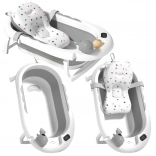 Zložljiva otroška banjica s termometrom in mehkim vložkom, siva z zvezdicami