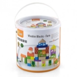 Lesena gradbena igrača kmetija – 50 kock v vedru