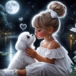 Diamantno slikanje Deklica s kužkom 30x40 cm