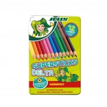 Trikotne barvice DELTA, 12 barv, v kovinski škatlici