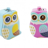 Pločevinasta hranilnica v obliki sove s ključavnico, 16 cm, 2 barvi