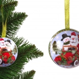 Božična kovinska okrasna krogla za drevesce – zelena krogla z Miklavžem in snežakom