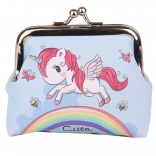 Otroška denarnica Samorog nad mavrico modra kovinska ključavnica 10x9 cm