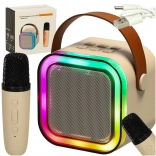 Karaoke set mikrofon + prenosni zvočnik BLUETOOTH USB LED bež