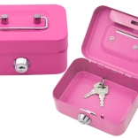 Kovinska škatlica za denar z zamaškom – rožnata, 2 ključka