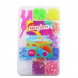 Komplet za izdelavo zapestnic – barvne elastike z dodatki v plastični škatlici