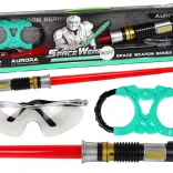 Kozmični komplet: svetlobni meč s turkizno svetlobo in zaščitna očala z zvokom