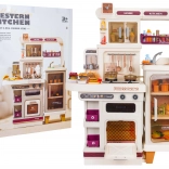 Otroška mega kuhinjica z lučmi, zvoki in paro – bež, 93 kosov dodatkov