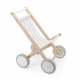 Leseni voziček za punčke – naravni les, tekstilni sedež