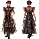 Pustni kostum – dekliška obleka WEDNESDAY Rave’n Dance 134–140 cm