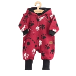 Dojenjski bombažni pajac s kapuco in ušeski NEW BABY Paw – temno rožnat