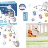 Vrtiljak s projektorjem in daljinskim upravljalnikom v sivi barvi