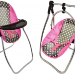 Gugalnik in jedilni stolček za punčke Alice z vzorcem zvezdic, sivo-rožnata