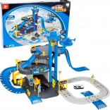 Policijska garaža s postajo, 3 nadstropja z dvigalom, avtomobili in helikopter, 74 delov