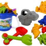 Dinozavrski komplet za pesek z vedrom s prho, lopatko, grabljicami in modelčki