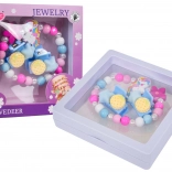 otroški komplet nakita z samorogom – rožnati zapestnica in sponki