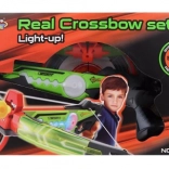 Svetleča otroška samostrel s puščicami s priseskom in tarčo – strelski set na baterije, 6+