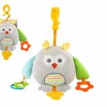 Plišasta sova za voziček in posteljico 18 × 18 cm, s grizali in sponko