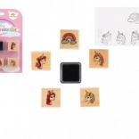 Leseni žigi s blazinico – samorogi in mavrica (5+1), 3 × 3 cm