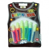 Barve za tekstil, ki svetijo v temi – set 6 neon odtenkov v aplikatorju 7 ml