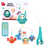 Vrtež nad posteljico z daljinskim upravljalnikom, uspavanke in zvoki – modra