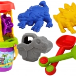 Peščeni komplet dinozavri z mlinčkom – lopatka, grabljice, zalivalka in modelčki