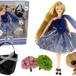 Punčka Emily s kužkom, torbico in cvetovi