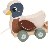 vlečna lesena igrača račja družina