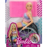 Barbie Fashionistas punčka na invalidskem vozičku s karirastim oblačilom