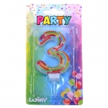 Zabavna svečka številka 3 s črtami