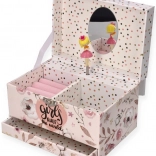 Glasbena škatlica za nakit z balerino – rožnat cvetlični motiv