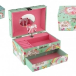 Glasbena škatlica za nakit z enorogom na navijanje, glasbeni predalnik z ogledalcetom in predalom 16 × 10 × 12 cm