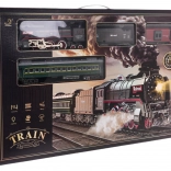 retro vlak s dimom in zvoki, komplet s tiri in dodatki