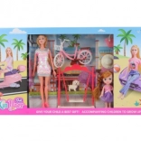 velik komplet punčk z avtom, skuterjem, kolesom in dodatki