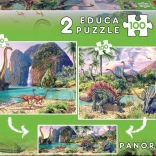 panoramske puzzle dinozavrski svet 2×100 kosov