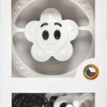 Komplet ropotuljic črno-bel – verižica za voziček in ropotuljica zvezdica/rožica