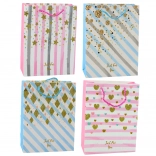 Papirnata darilna vrečka modro rožnata z bleščicami 23 x 18 x 10,5 cm